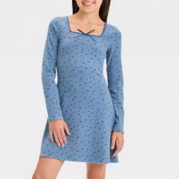 Art Class - Girl Long Sleeve Square Neck Ribbed Dress 90's Grunge Size XS (4/5) - Picture 10 of 10